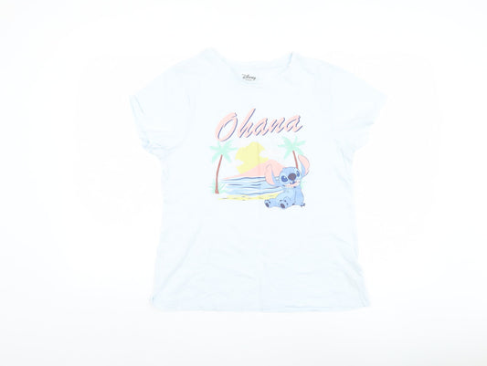 Disney Women’s White Cartoon T-Shirt, S, Casual Crew Neck