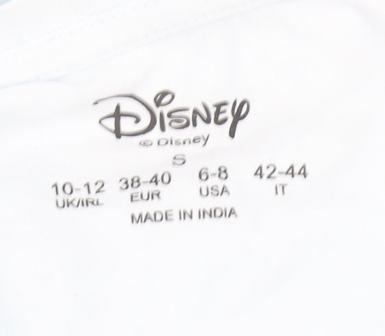 Disney Women’s White Cartoon T-Shirt, S, Casual Crew Neck