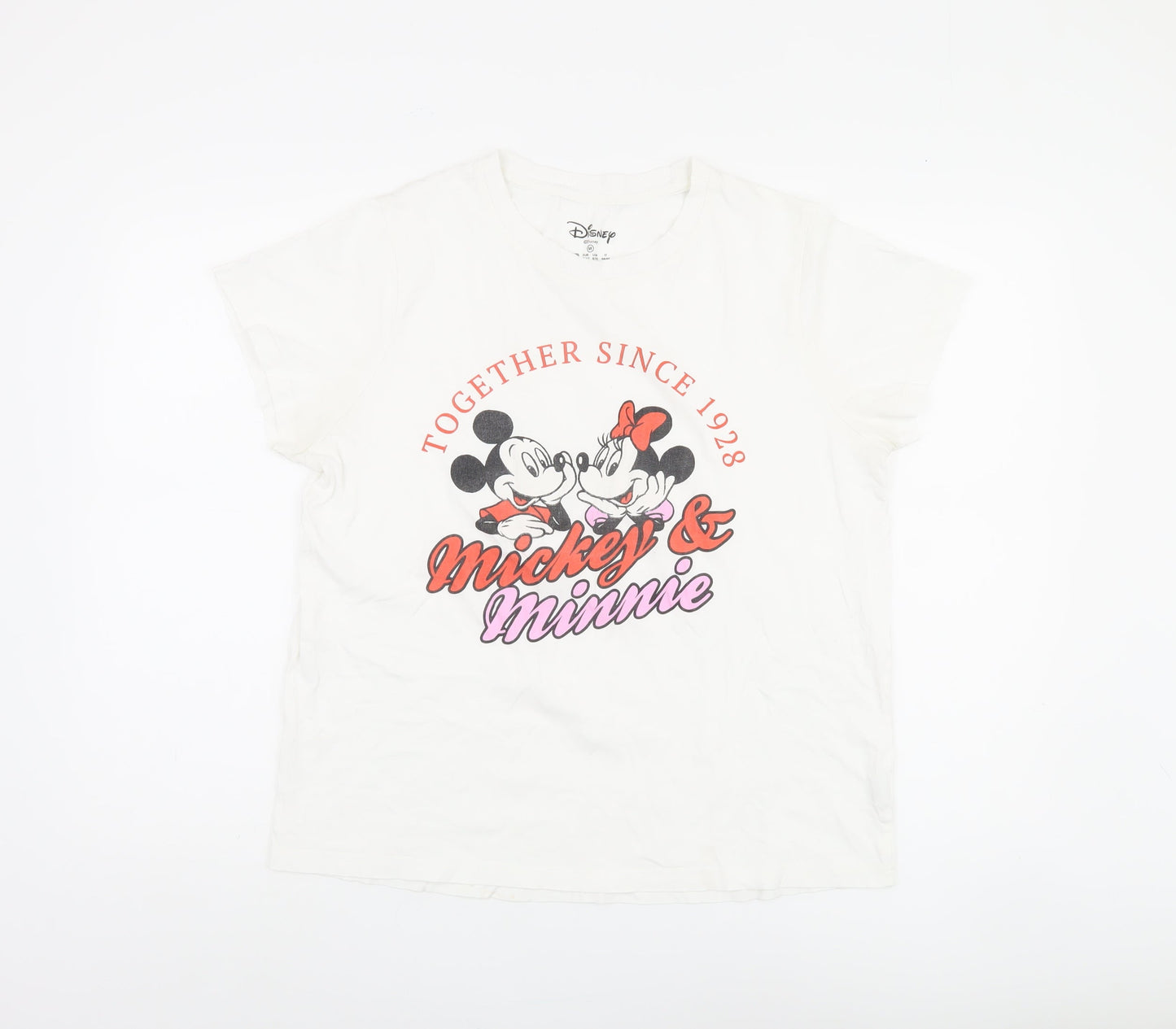 Disney Women's White T-Shirt, M - Mickey & Minnie Casual