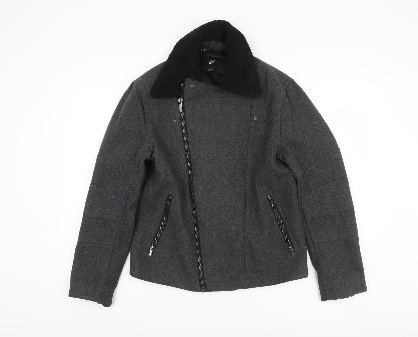 H&M Men's Grey Biker Jacket - M, Stylish Autumn Wear