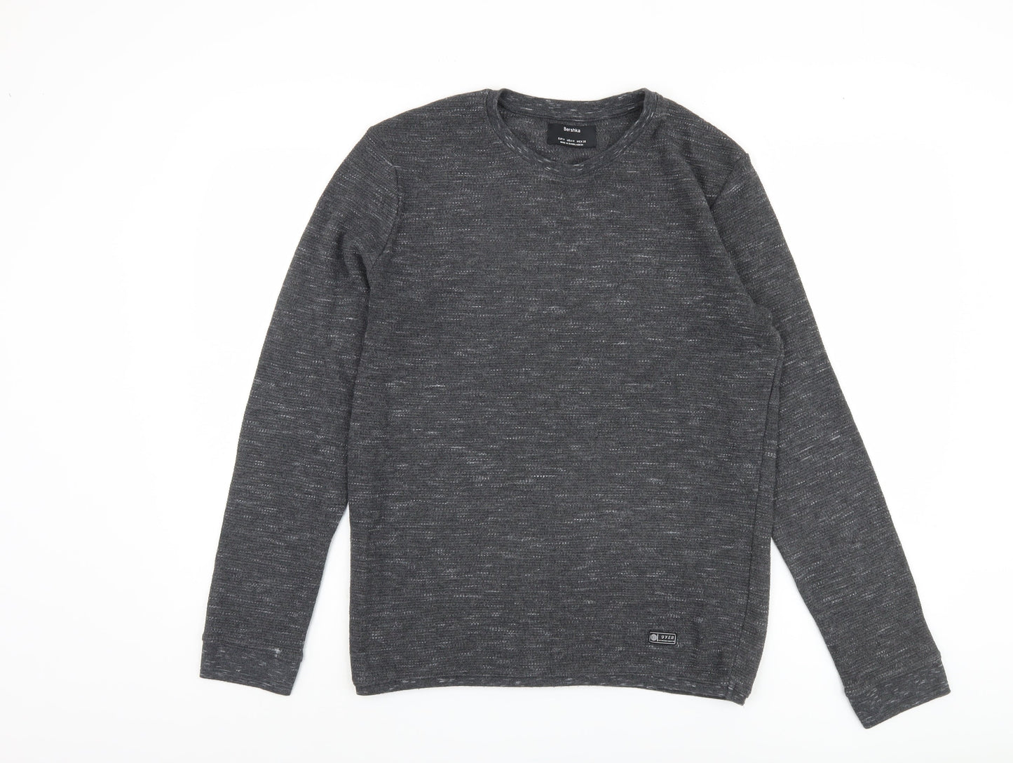 Bershka Men's Grey Long Sleeve Knit T-Shirt M