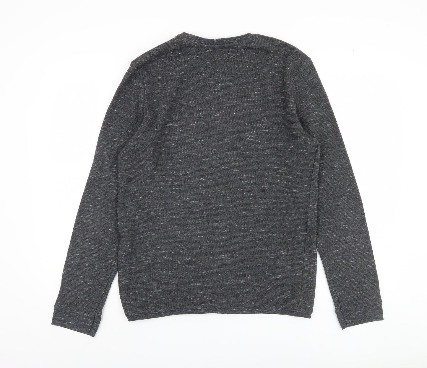 Bershka Men's Grey Long Sleeve Knit T-Shirt M