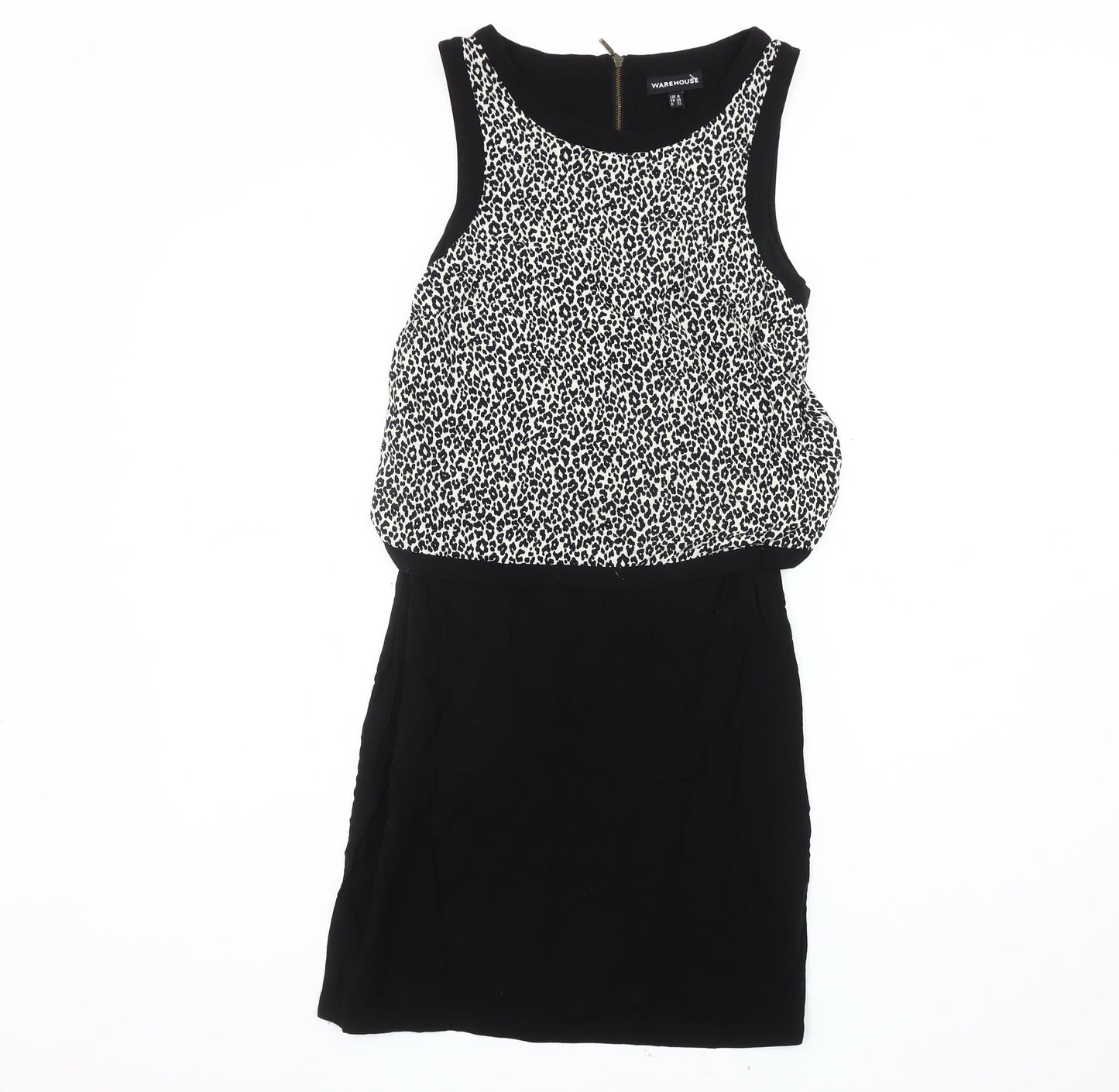 Warehouse Women's Black Animal Print Blouson Dress UK 6