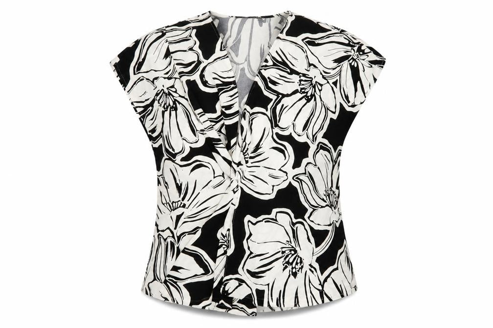Front view of Marks & Spencer Women's Black Floral Blouse, size 16, Petite