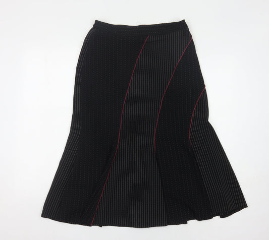 Roman Originals Women's Black Striped Flare Midi Skirt, Size 12