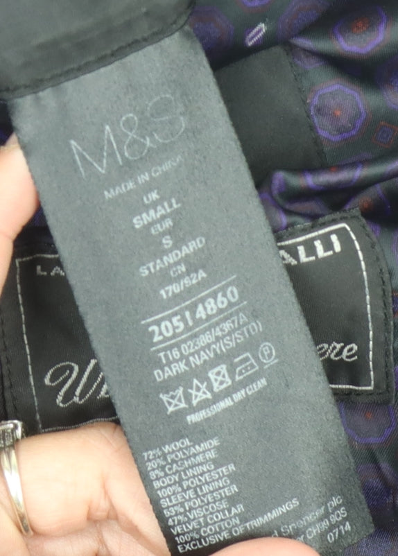 Marks and Spencer Black Wool Overcoat S Unisex