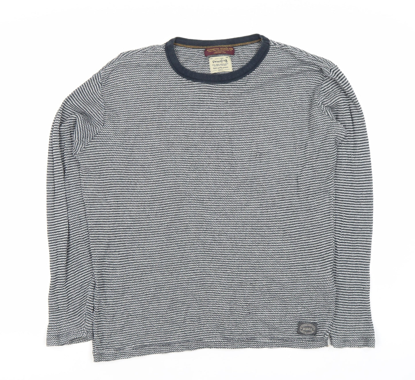 Jack & Jones Men's Blue Striped Pullover Jumper - Small