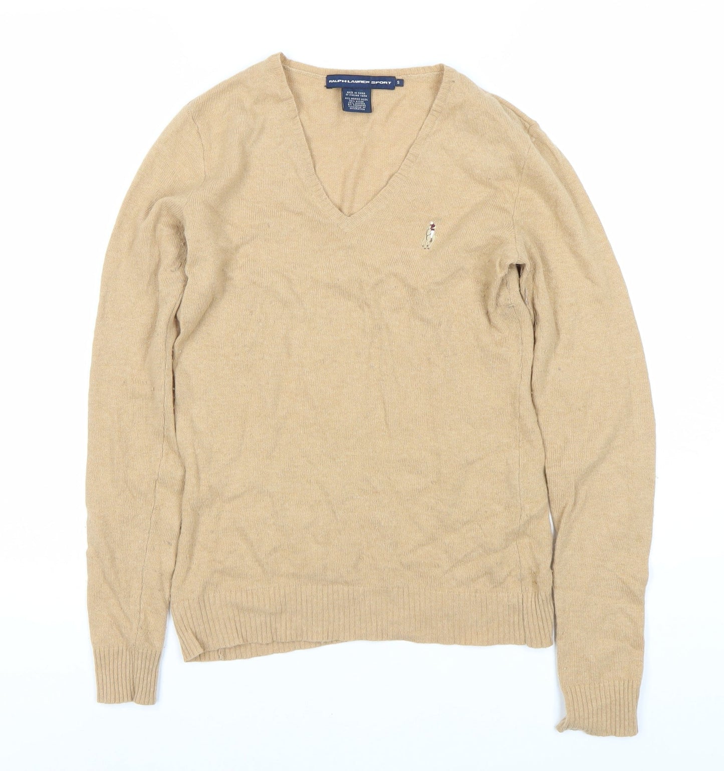 Ralph Lauren Sport Men's Beige V-Neck Pullover Jumper, Size S