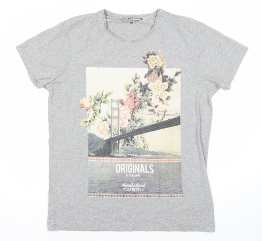 Jack & Jones Men’s Grey Graphic Short Sleeve T-Shirt