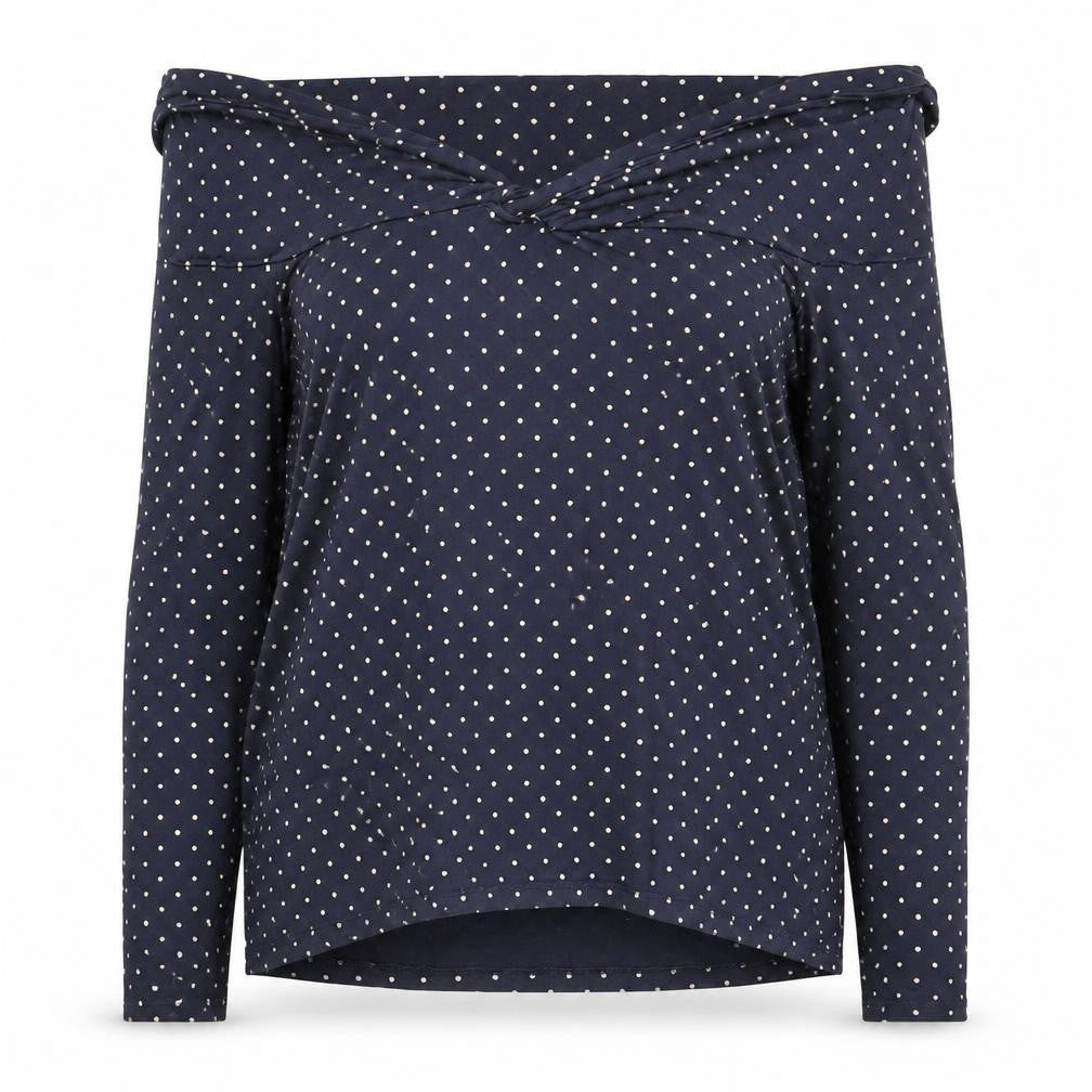 Front view of Bonmarché Women's Blue Polka Dot Cowl Neck Top