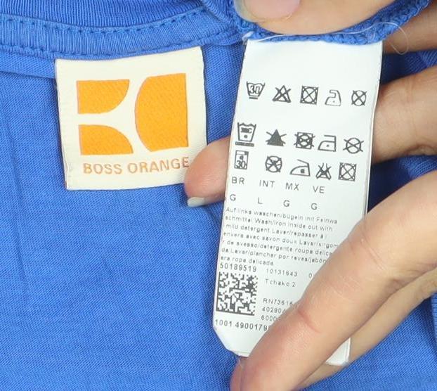 Boss Orange Men's Blue Graphic Print T-Shirt, Size L