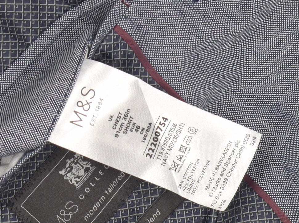 Marks and Spencer Men's Blue Blazer, Size 36 - Cotton Blend