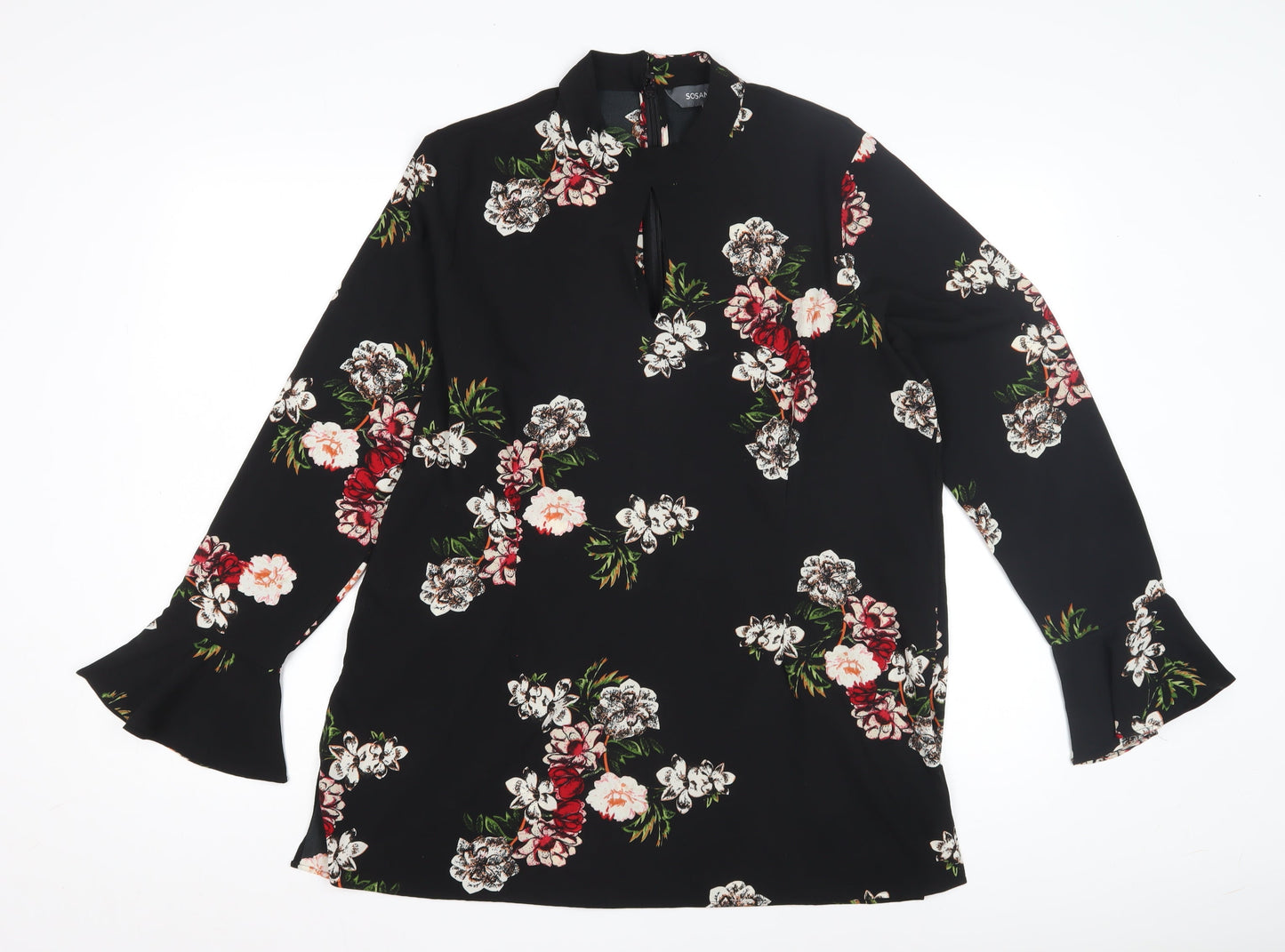SOSANDAR Women's Black Floral Blouse Size 16