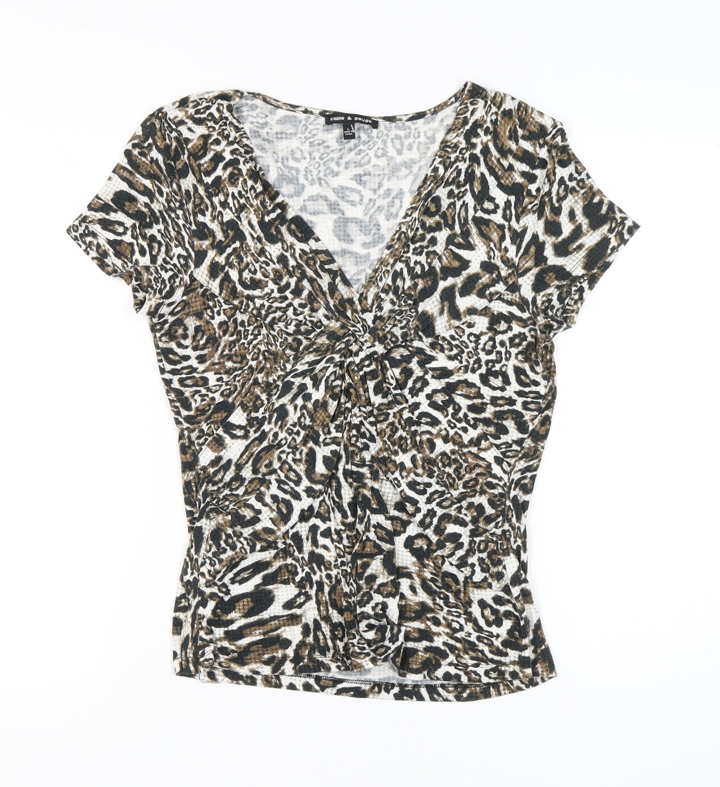 Cable & Gauge Women's Animal Print V-Neck Tunic Top L