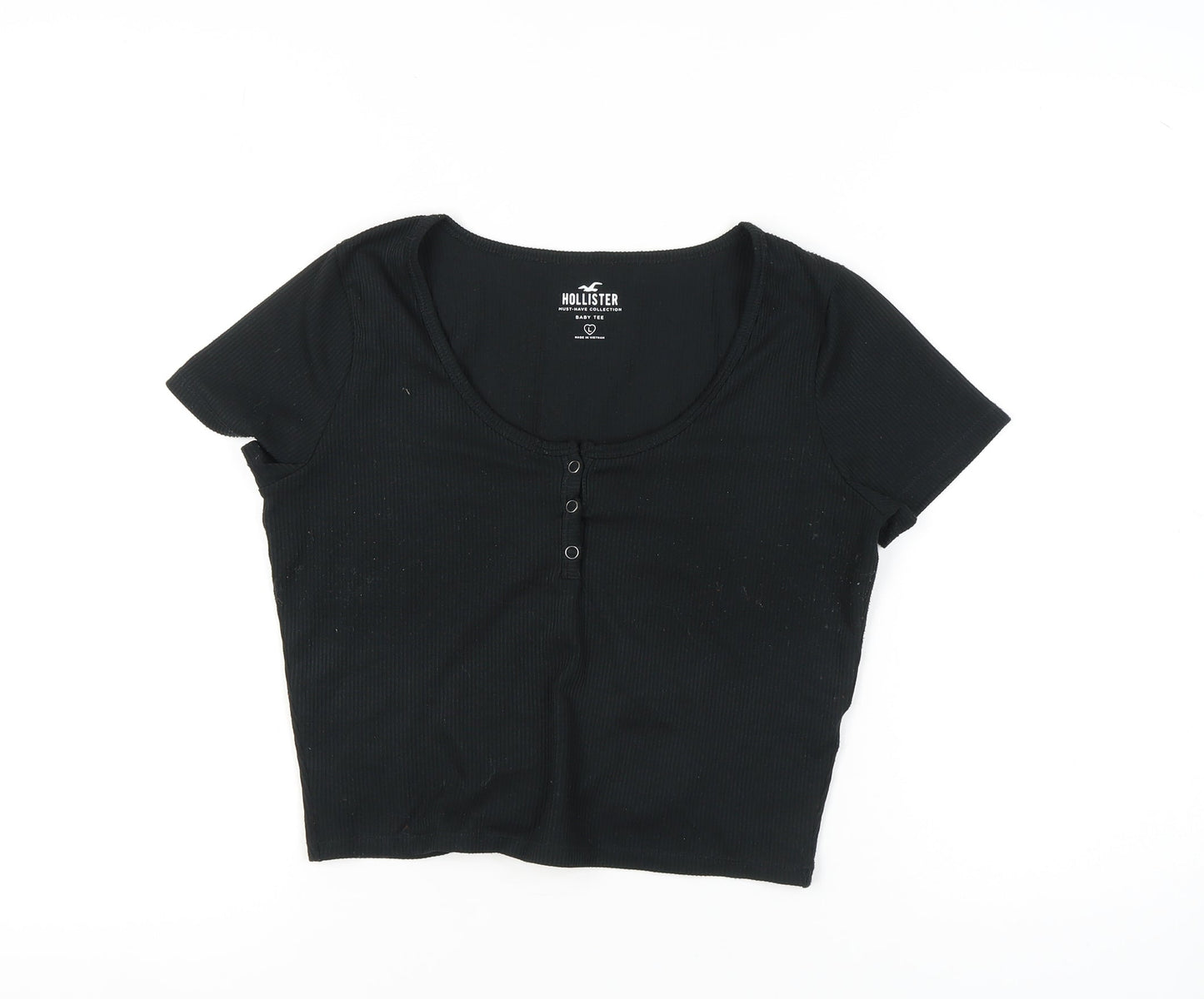 Hollister Women's Black Cropped Baby Tee, L, Casual Chic