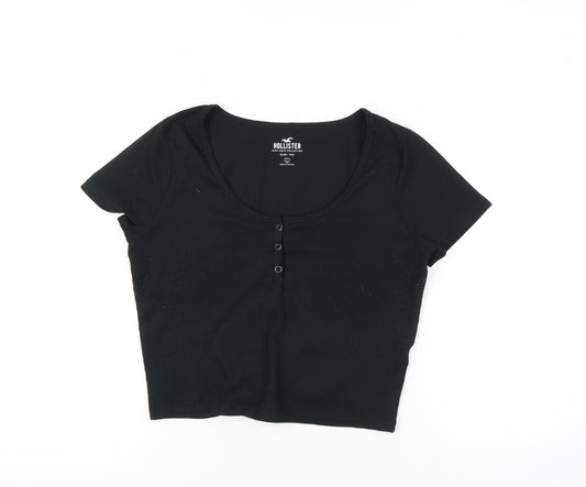 Hollister Women's Black Cropped Baby Tee, L, Casual Chic