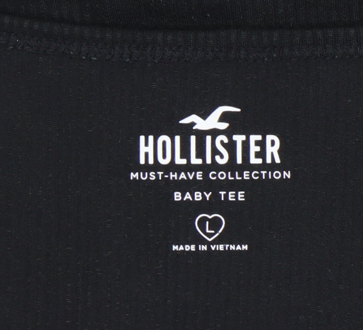 Hollister Women's Black Cropped Baby Tee, L, Casual Chic