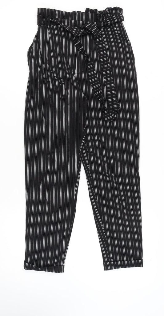 Pull & Bear Women's Black Striped Paperbag Trousers S