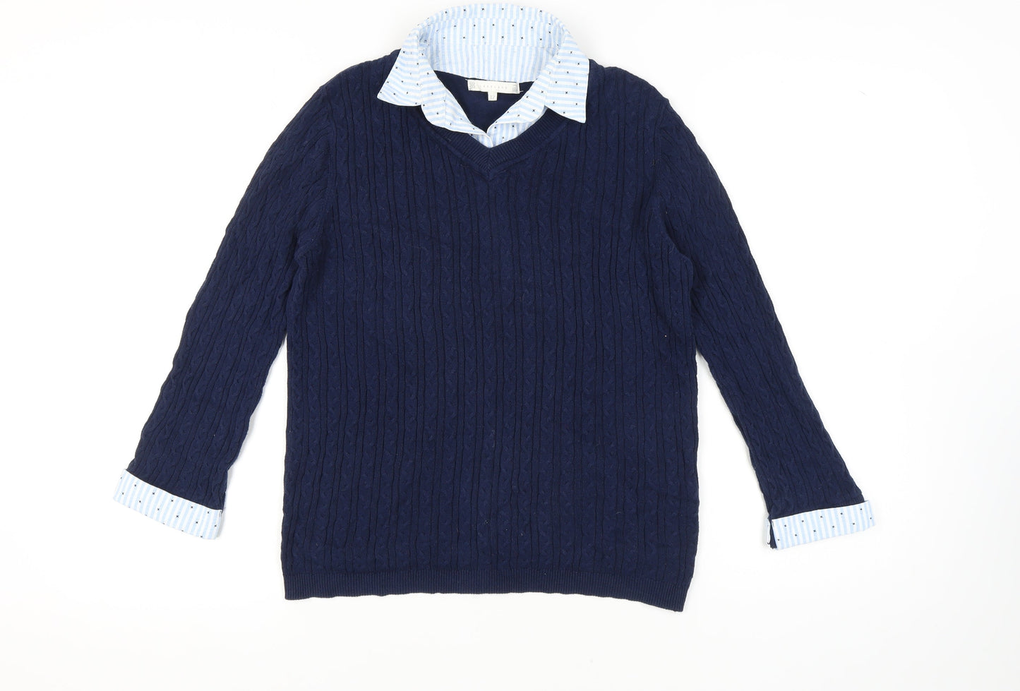 Lakeland Women's Blue Cable-Knit Cotton Jumper, Size 12
