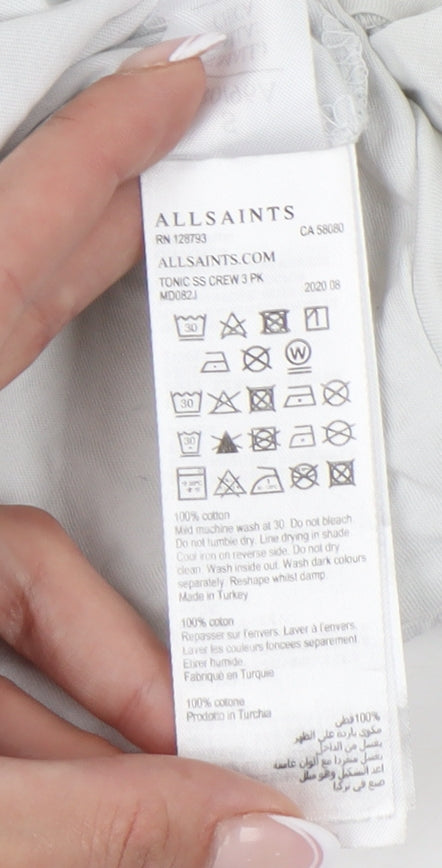 AllSaints Men's White T-Shirt, Size S, Crew Neck, Cotton