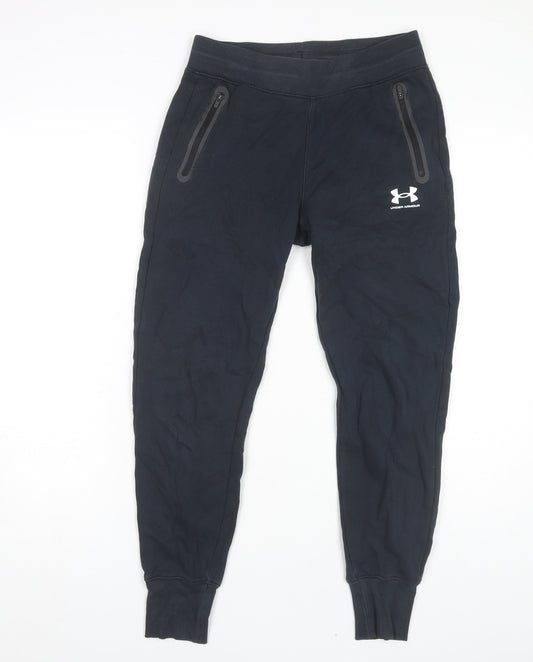 Under Armour Boys Black Joggers XS, Elastic Waist, Zip Pockets