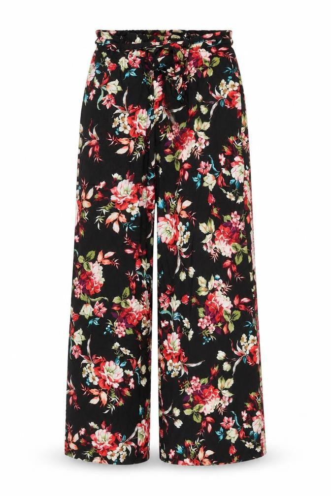 Bershka Women's Black Floral Wide-Leg Trousers M