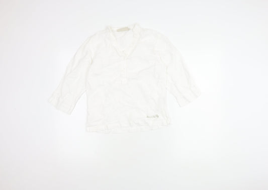 Weird Fish Women's White Cotton Linen V-Neck Shirt S