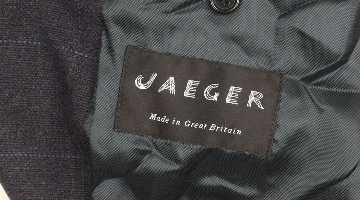 Jaeger Men's Blue Wool Check Blazer 52R Classic Fit