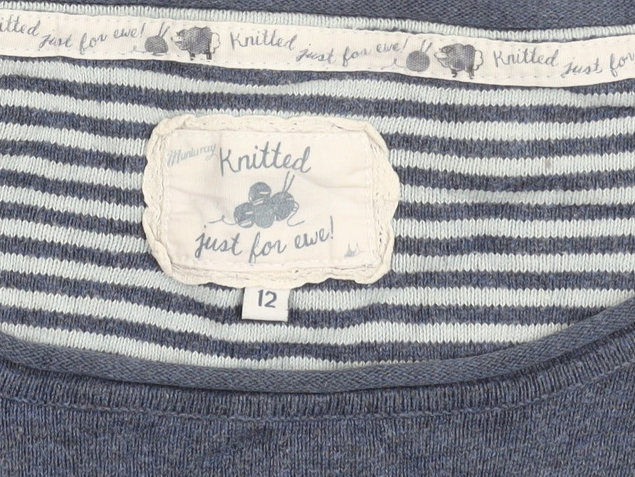 Knitted for Ewe Girls Blue Embroidered Pullover Jumper 12Y