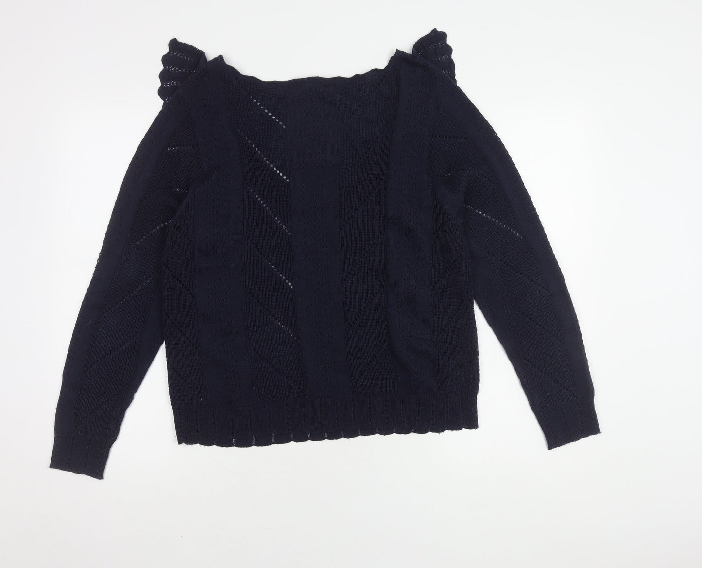 Next Women's Blue Ruffle Knit Pullover Jumper Size 14