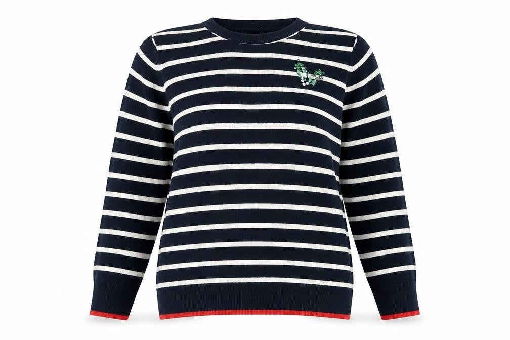 Marks and Spencer Women's Blue Striped Pullover Jumper L
