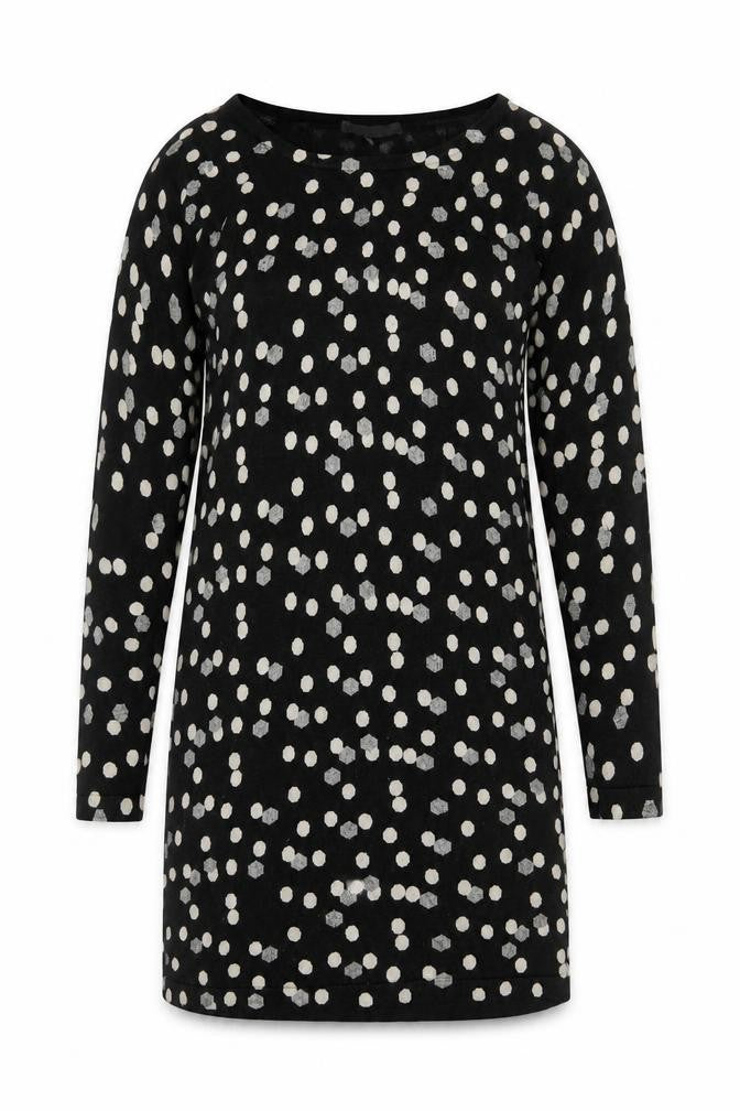 Front view of Marks & Spencer Women's Black Polka Dot Dress, size 8