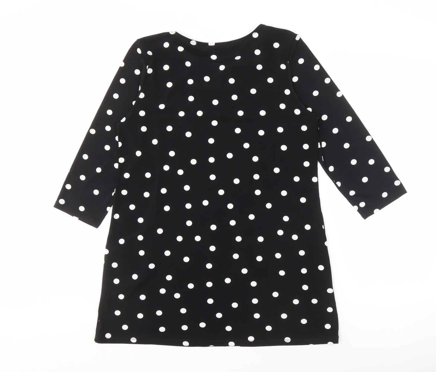 Wallis Women's Black Polka Dot Dress, Size 12, 3/4 Sleeve