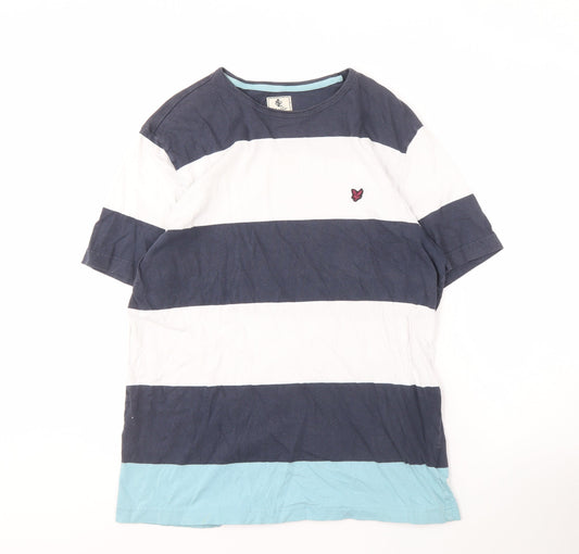 Lyle and Scott Men's Blue Striped T-Shirt, Size L