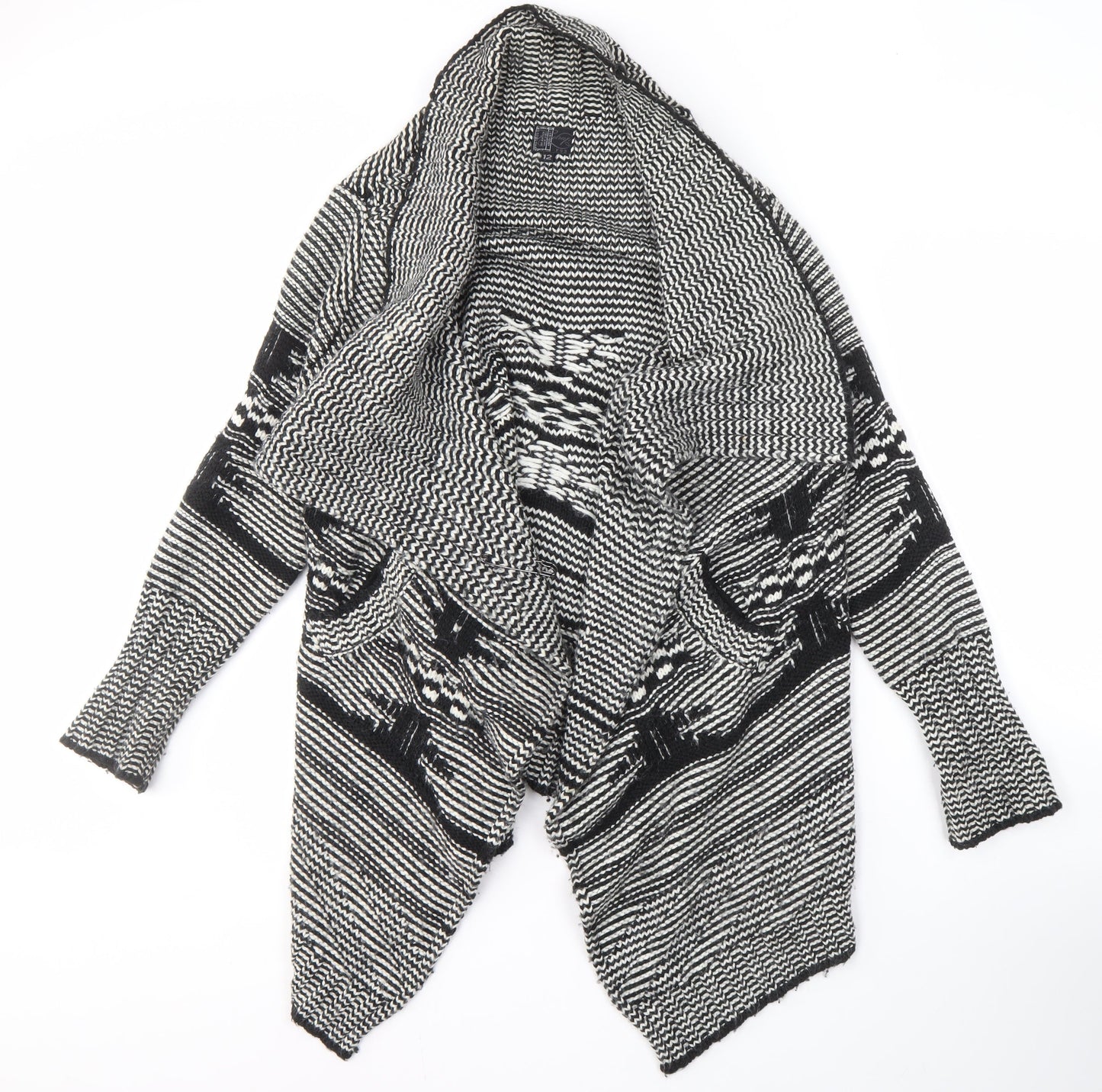 Retrap Women's Black Geometric Open Front Cardigan Size 12