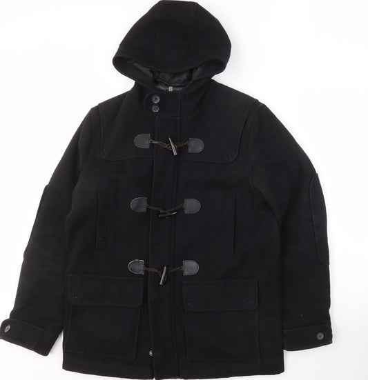 Jeff Banks Men's Black Duffle Coat, M, Hooded Classic Style