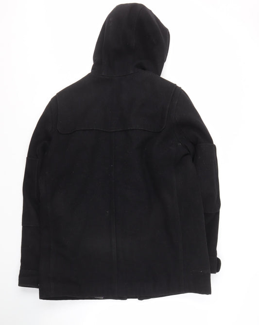 Jeff Banks Men's Black Duffle Coat, M, Hooded Classic Style