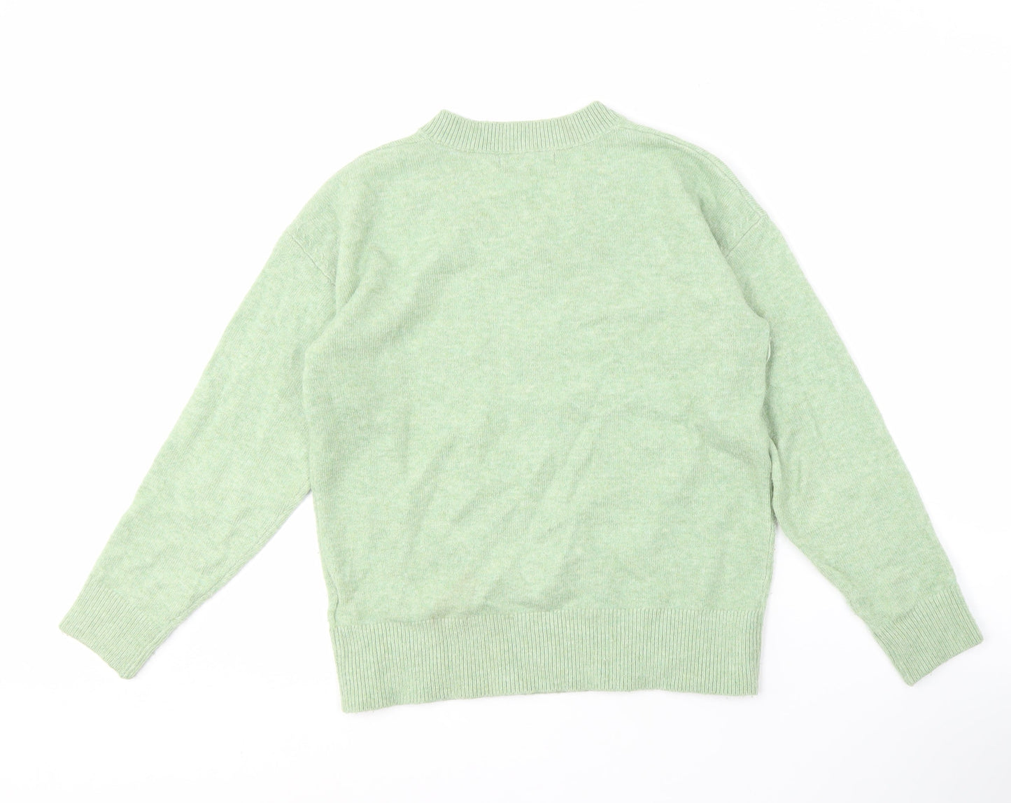 Marks and Spencer Women's Green V-Neck Jumper - Size S