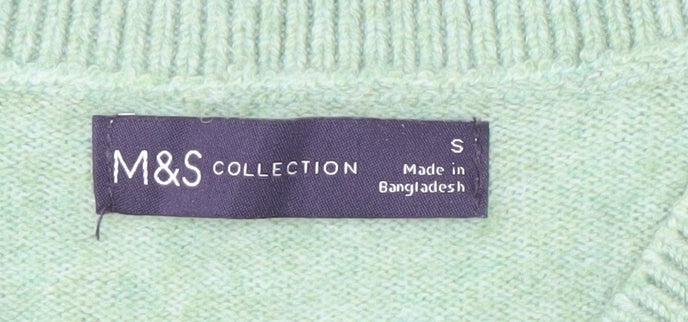 Marks and Spencer Women's Green V-Neck Jumper - Size S