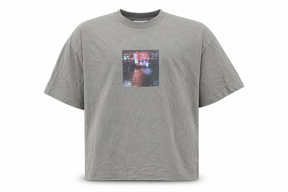 Collusion Men's Grey L Graphic T-Shirt, Short Sleeve