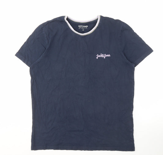 Jack & Jones Men's Blue XL T-Shirt, Logo Crew Neck