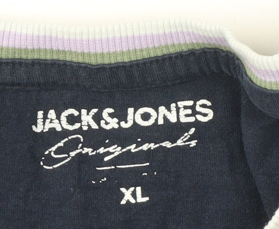 Jack & Jones Men's Blue XL T-Shirt, Logo Crew Neck