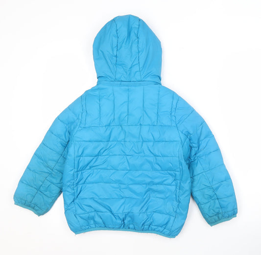 Crew Clothing Boys Blue Nylon Puffer Jacket Size 7-8 Years with Hood