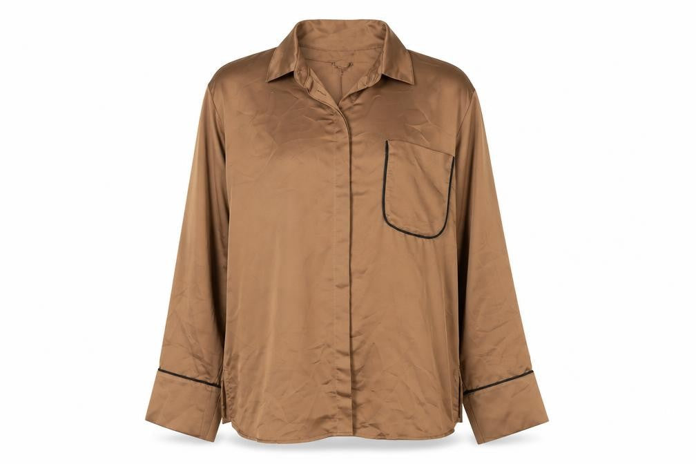H&M Womens Brown Satin Nightshirt, M, Collared Style