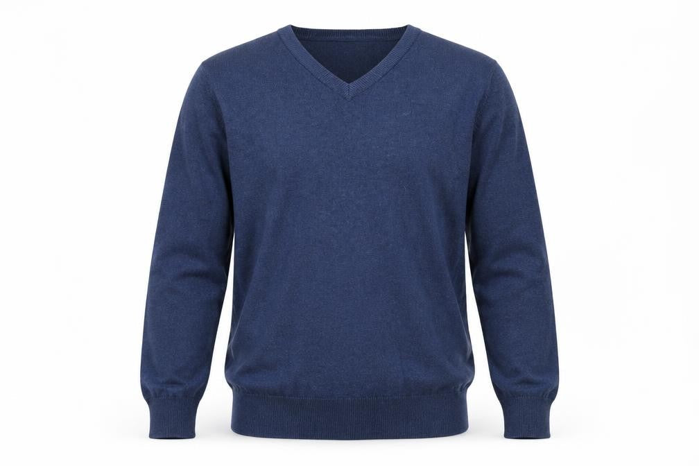 Marks and Spencer Men's Blue V-Neck Cotton Jumper, Size S