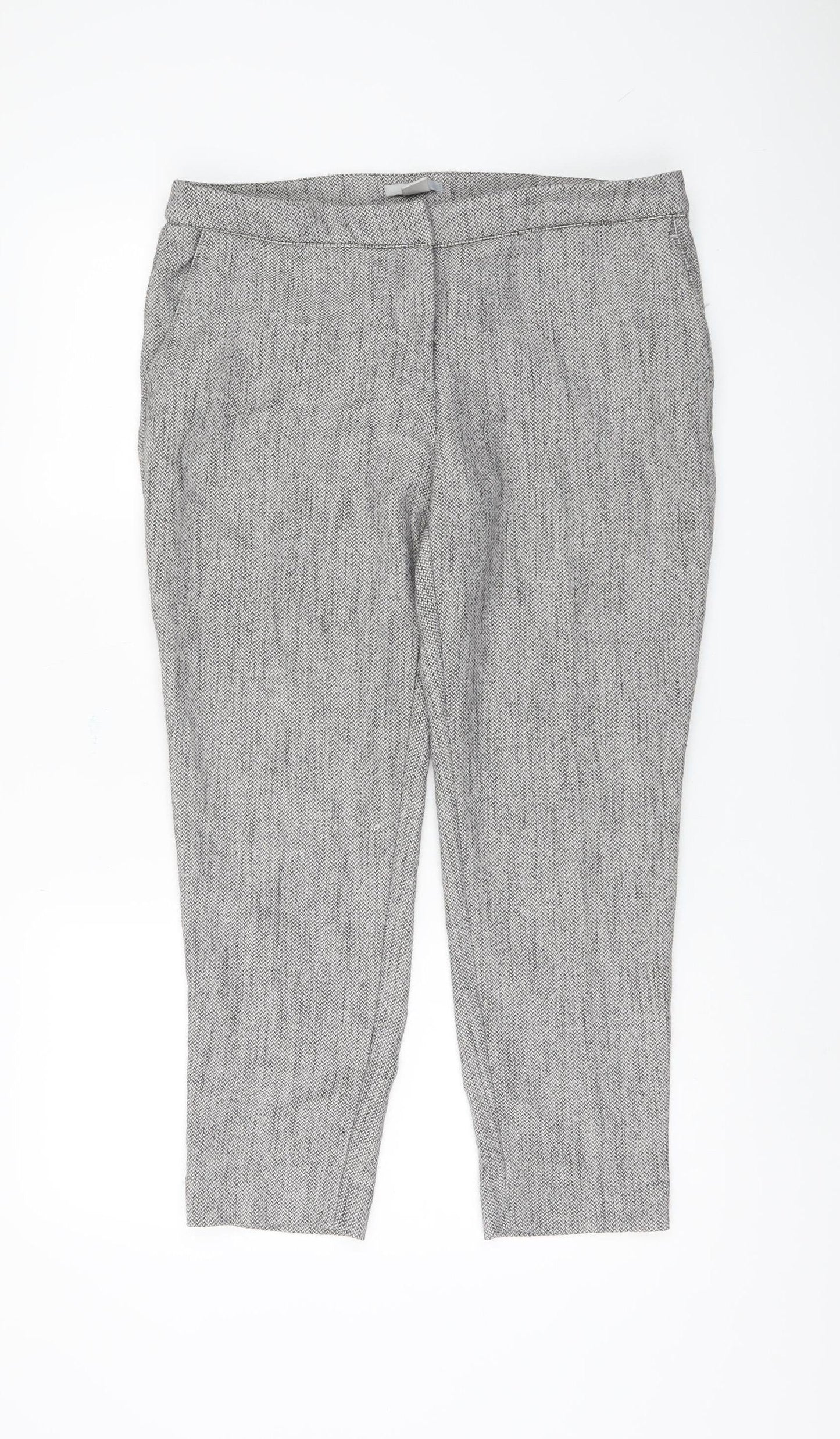 H&M Women's Grey Herringbone Trousers Size 12