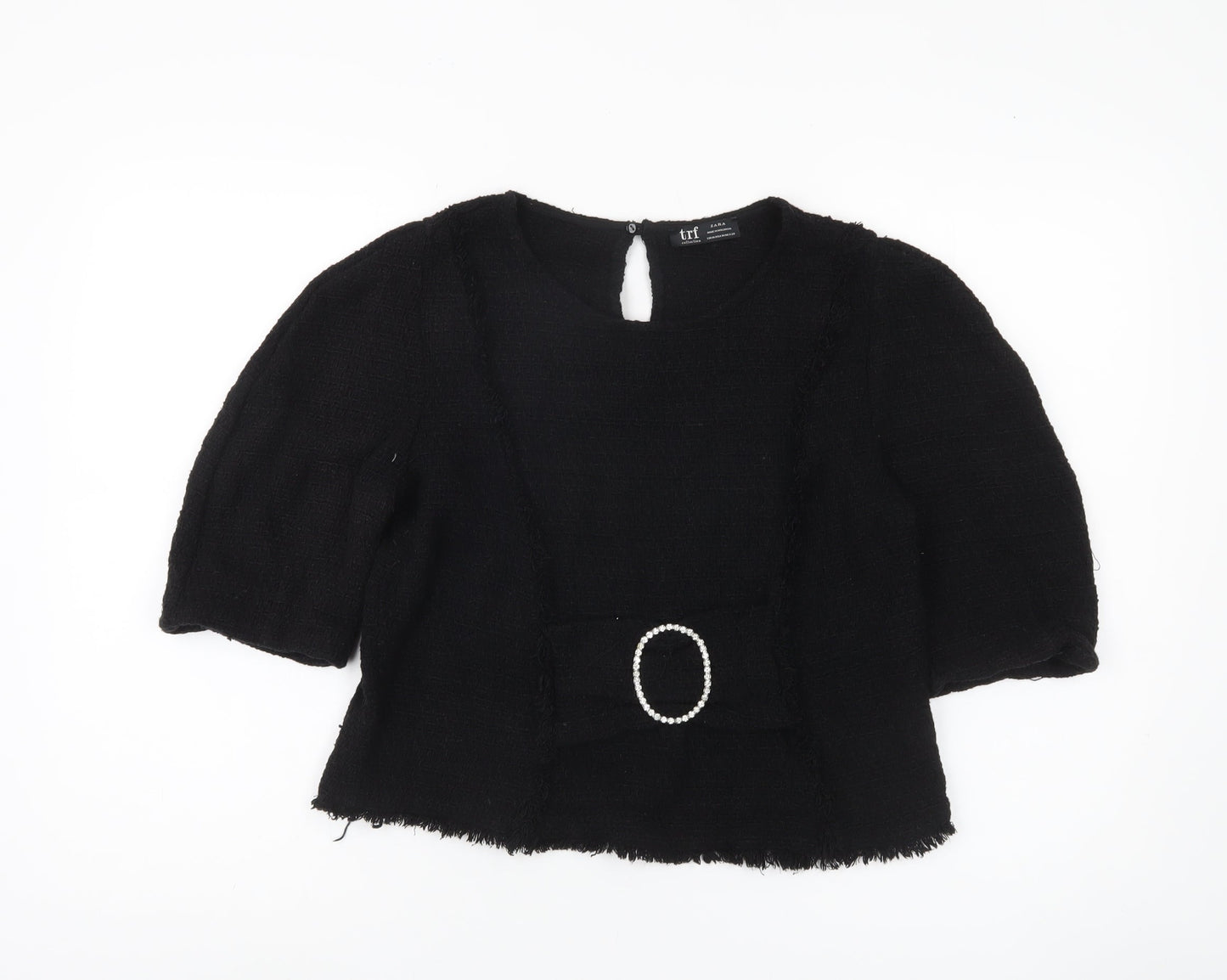 Zara Women's Black 3/4 Sleeve Buckle Blouse Size M
