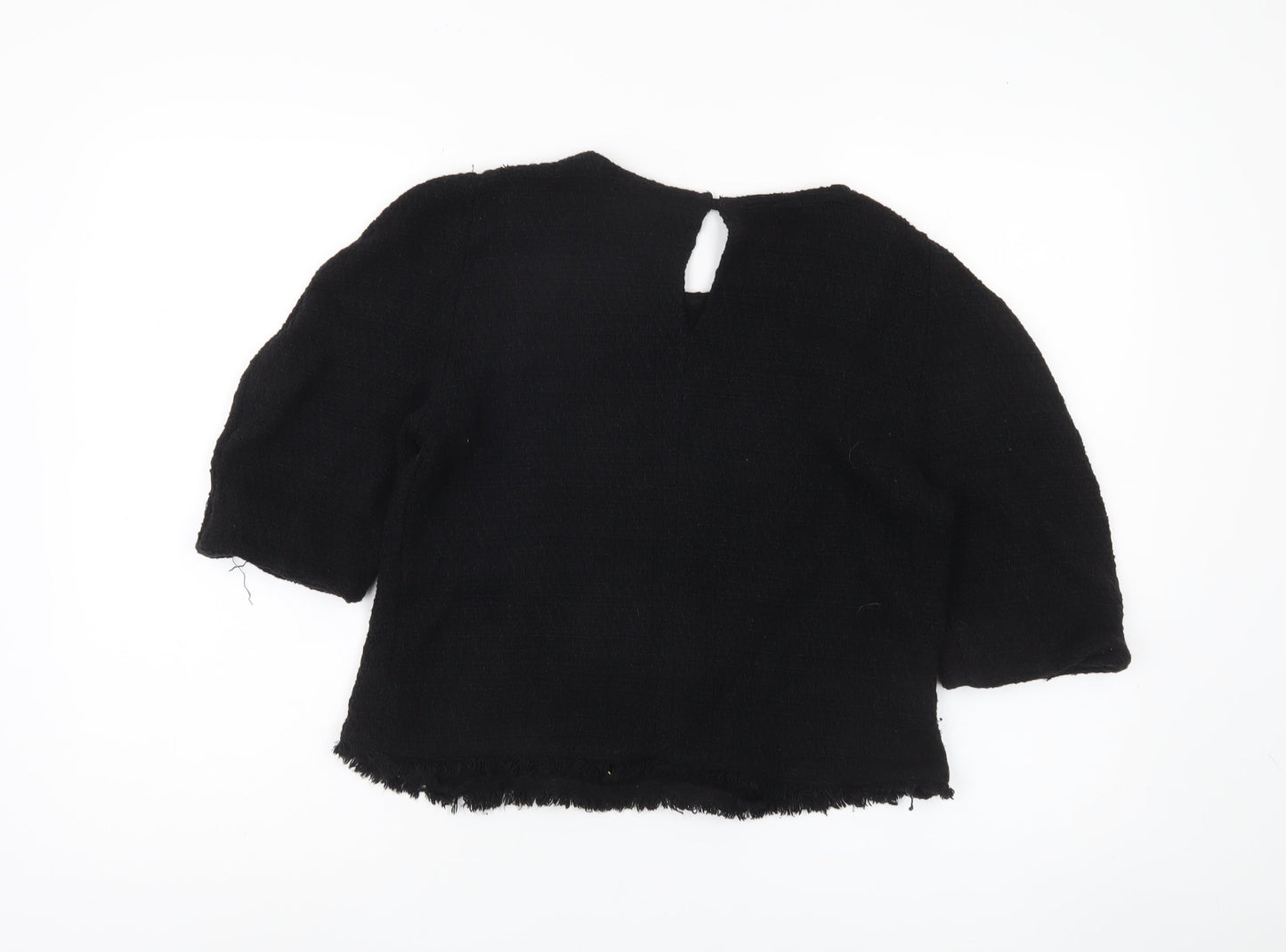 Zara Women's Black 3/4 Sleeve Buckle Blouse Size M