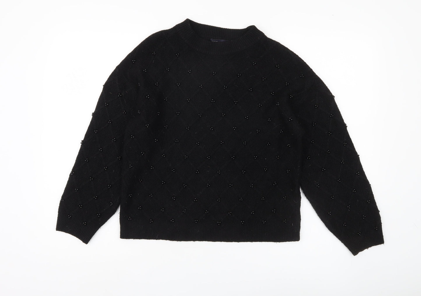 M&S Women's Black Beaded Argyle Jumper, Size S