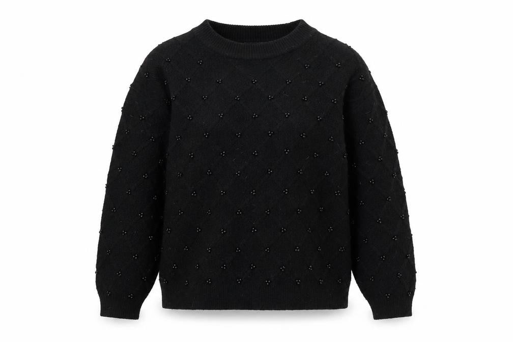 M&S Women's Black Beaded Argyle Jumper, Size S